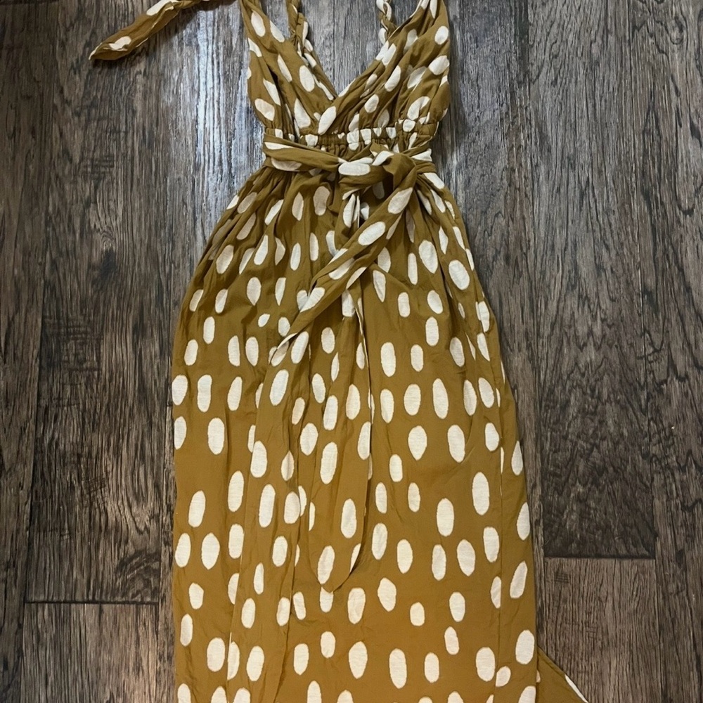 Mara Hoffman Mustard /Olive and White Polka Dot Maxi Dress